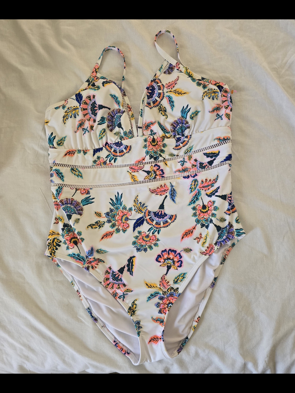 Kona Sol White Floral One-Piece Swimsuit with Multicolor Print